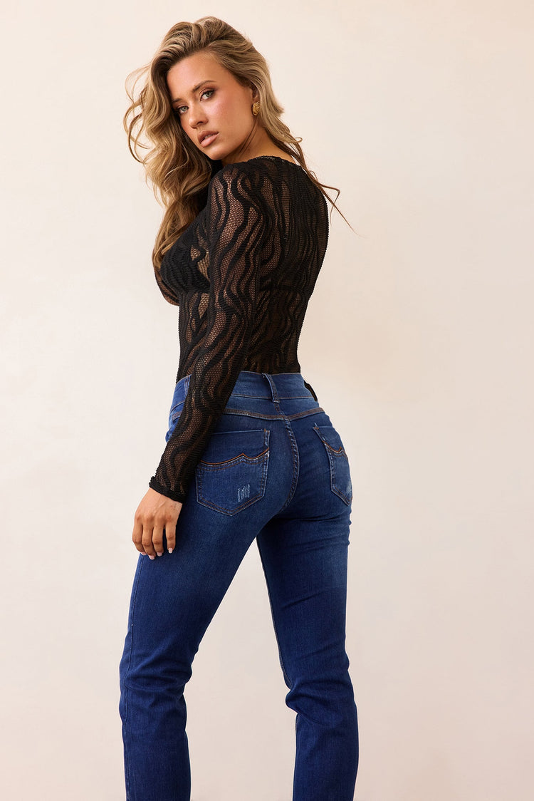 Siren Flow Lace Bodysuit - Black-TOPS