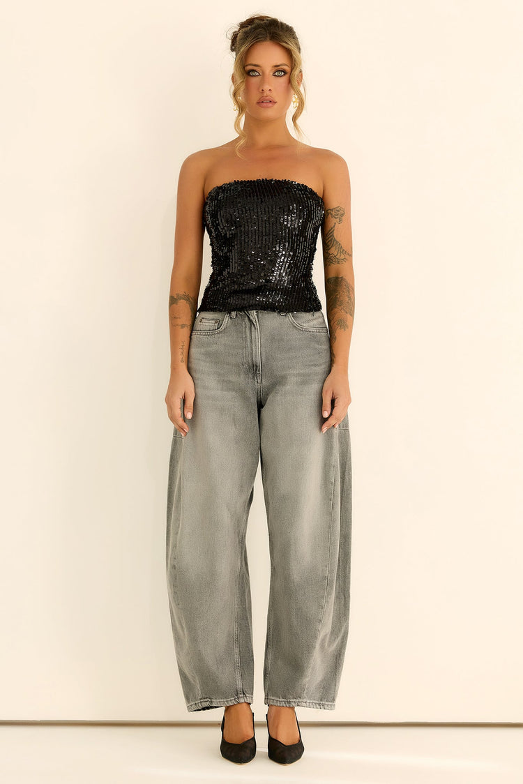 Midnight Pulse Sequin Top - Black