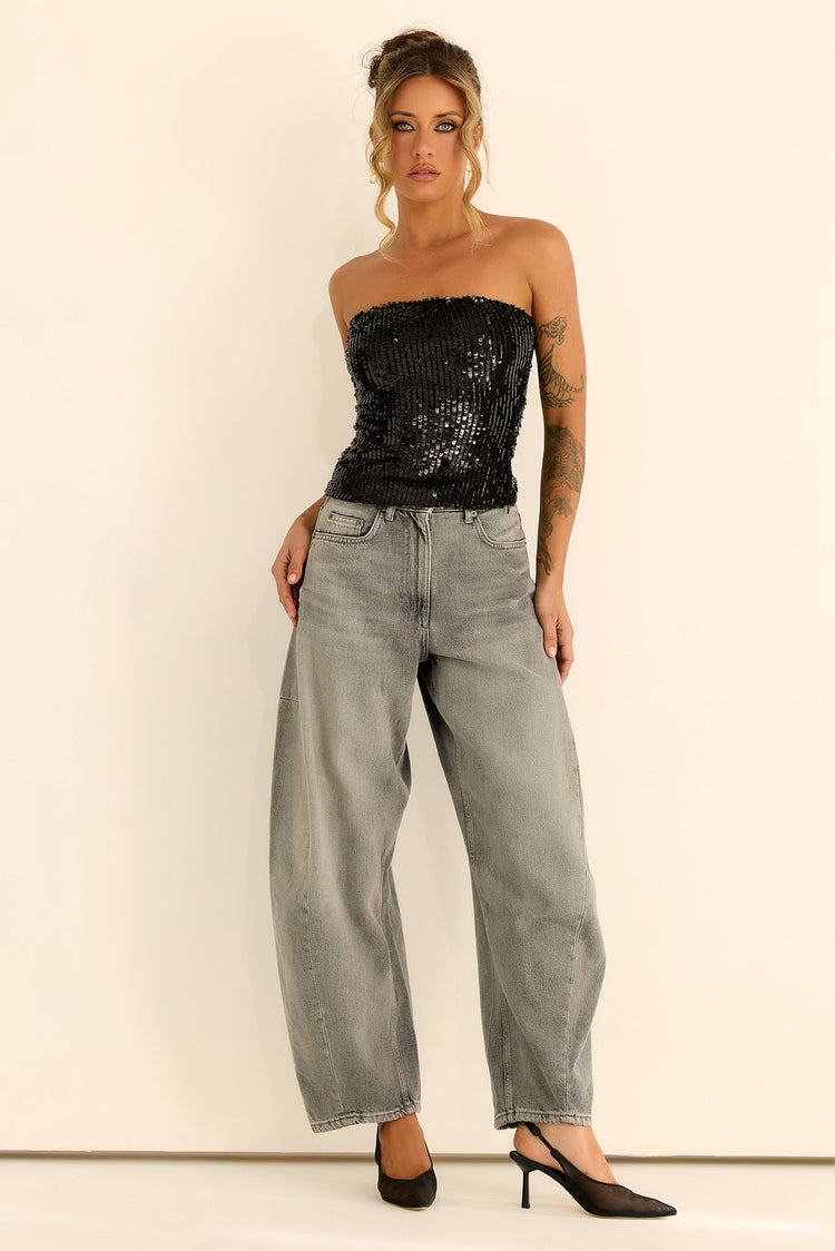 Midnight Pulse Sequin Top - Black