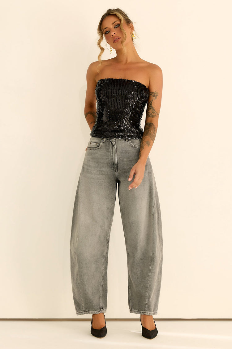 Midnight Pulse Sequin Top - Black