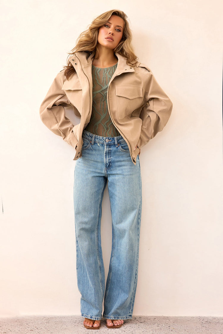 Urban Poise Vegan Leather Jacket - Beige-OUTERWEARS