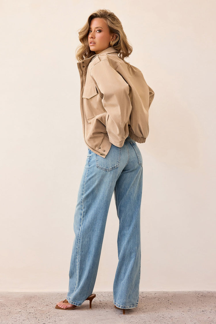 Urban Poise Vegan Leather Jacket - Beige-OUTERWEARS