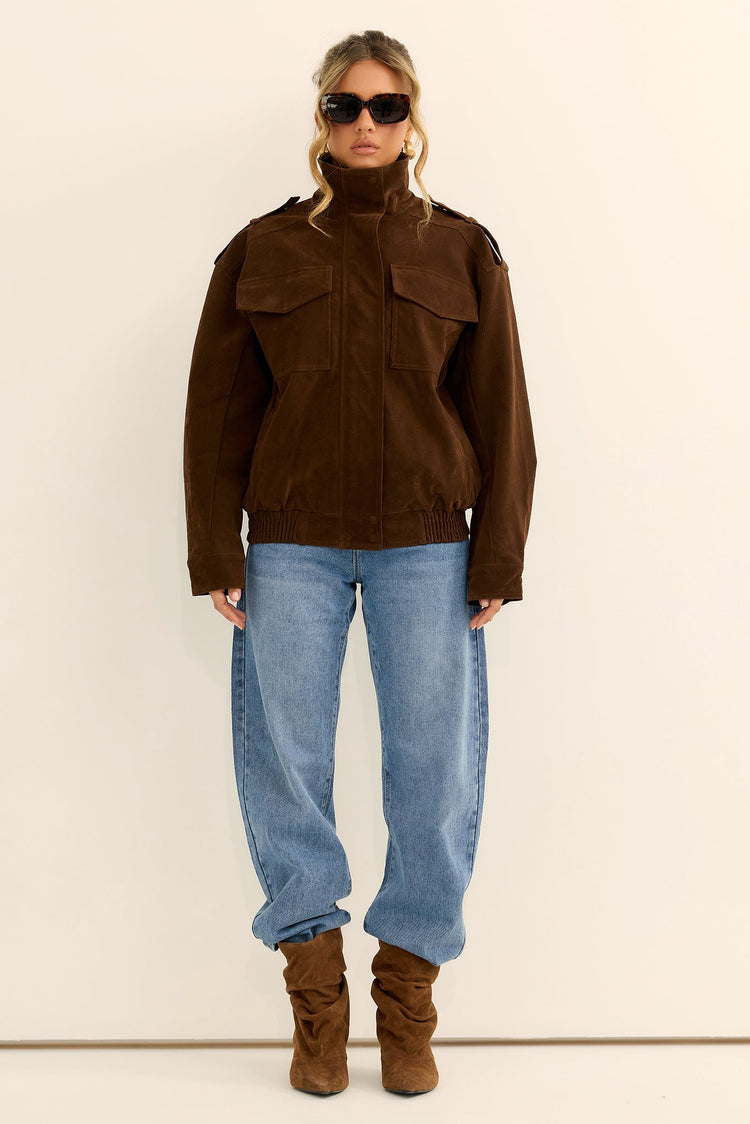 Urban Poise Vegan Suede Jacket - Chocolate