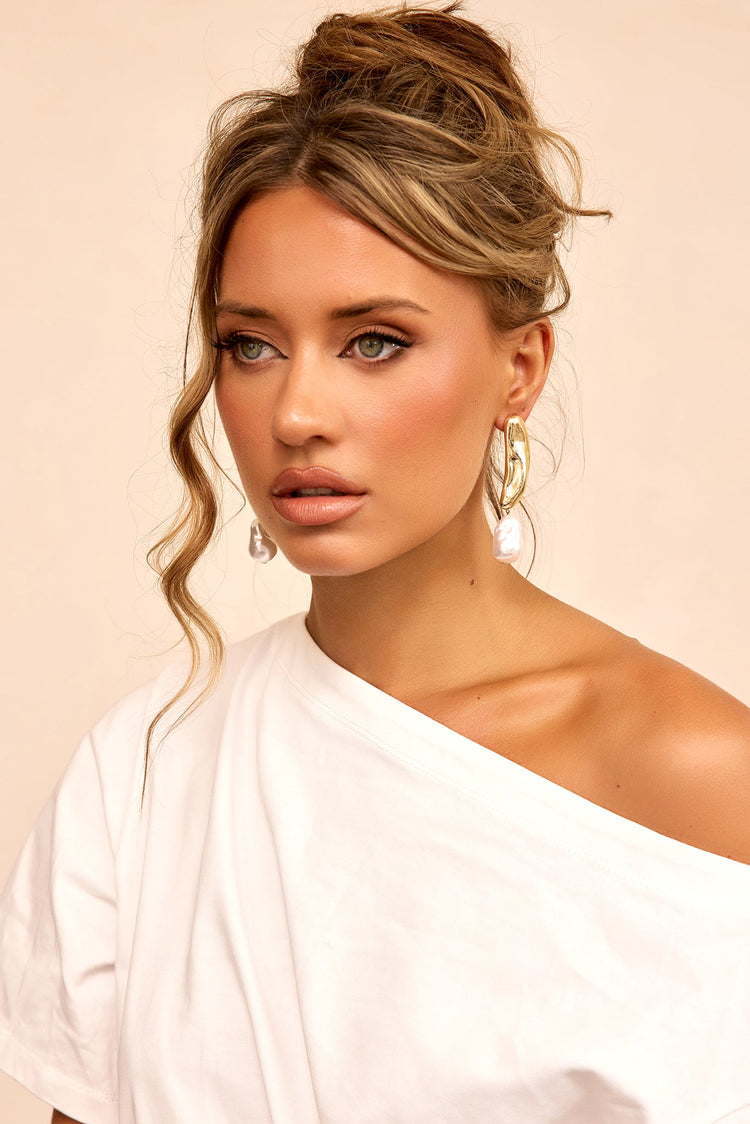 Liquid Pearl Drop Earrings - Gold-ACCESSORIES