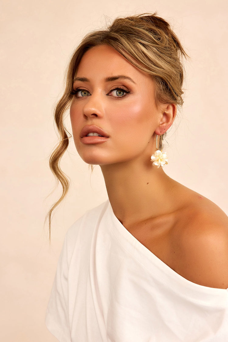 Bloom Petal Hoop Earrings - Cream-ACCESSORIES