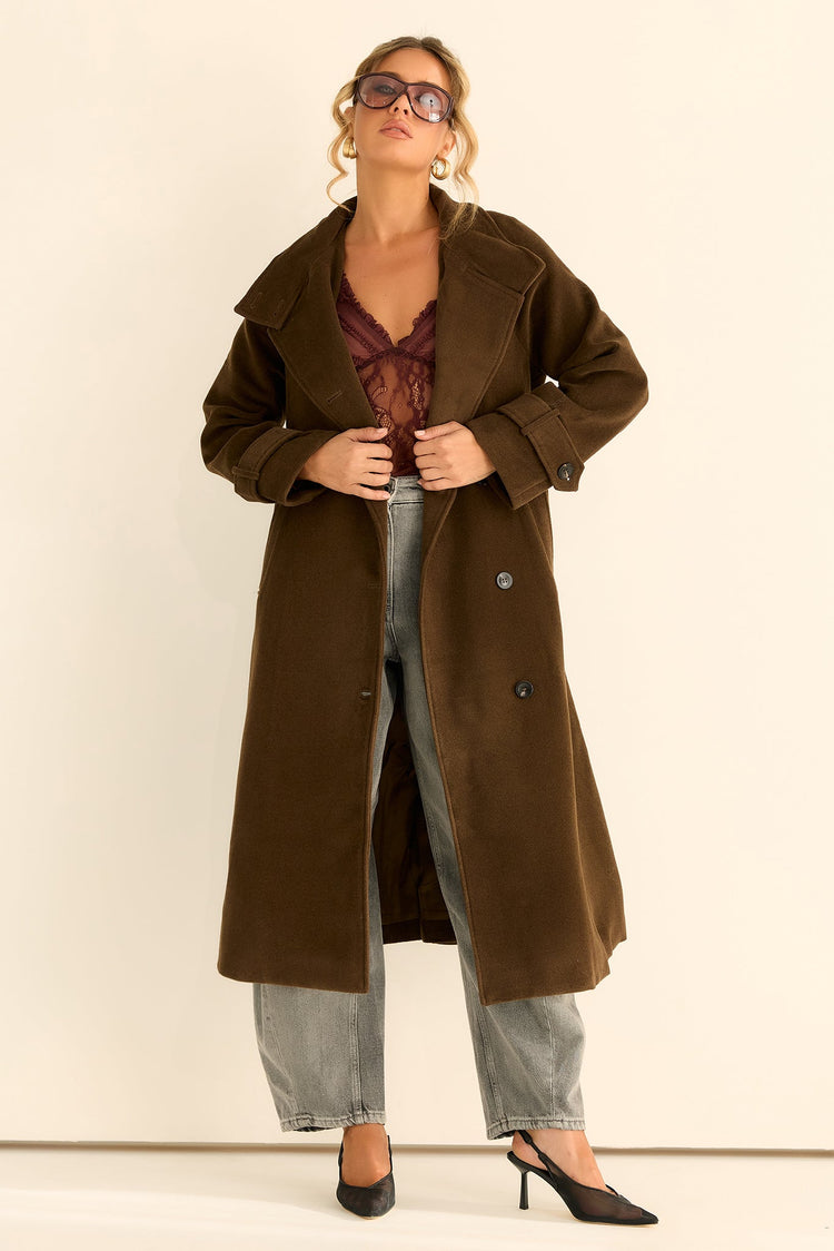 Woodland Affair Woven Coat - Chocolate