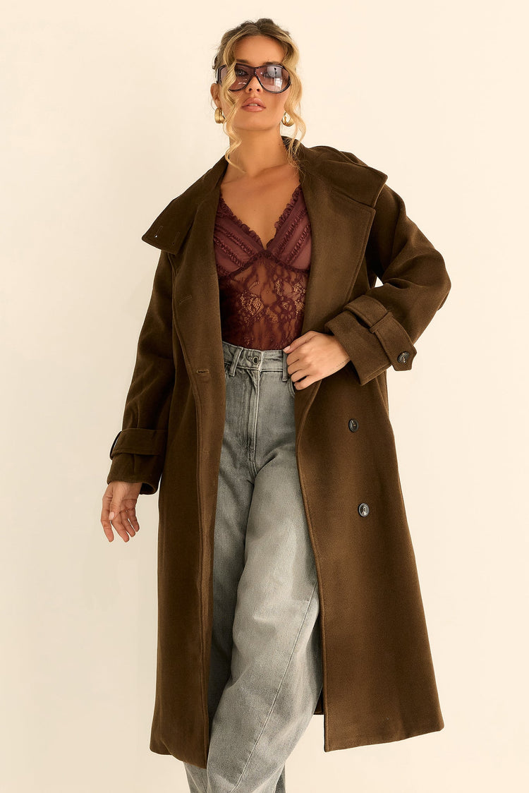 Woodland Affair Woven Coat - Chocolate
