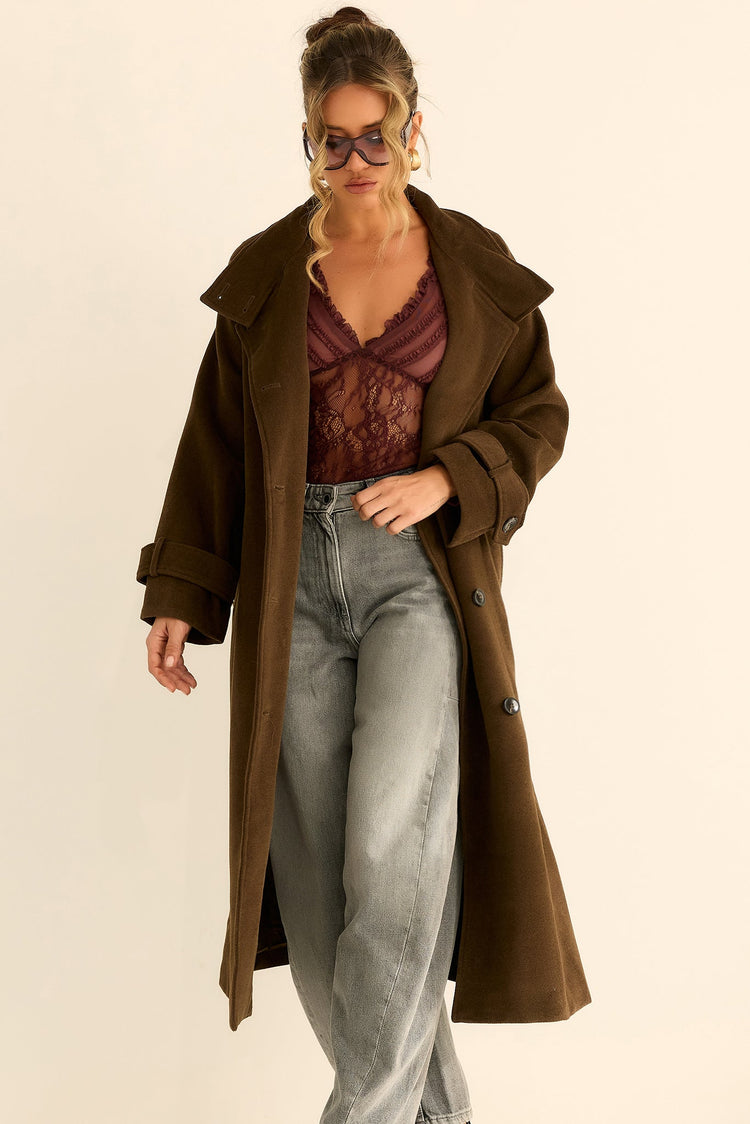 Woodland Affair Woven Coat - Chocolate