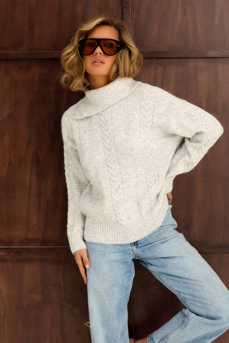 Silent Poise Knit Sweater - Light Grey