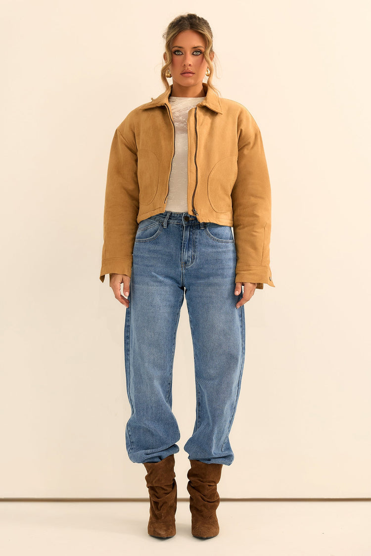 The Sienna Vegan Suede Cropped Jacket - Camel