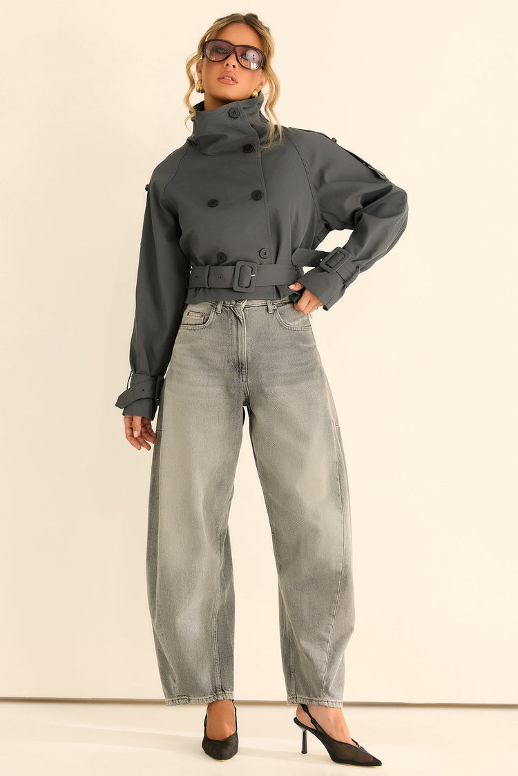 The City Eclipse Woven Cropped Trench - Grey