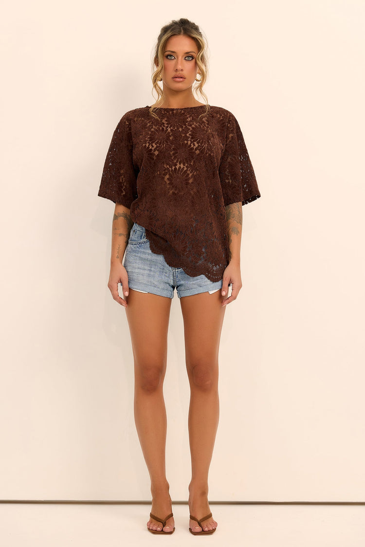 Elodie Lace Top - Brown