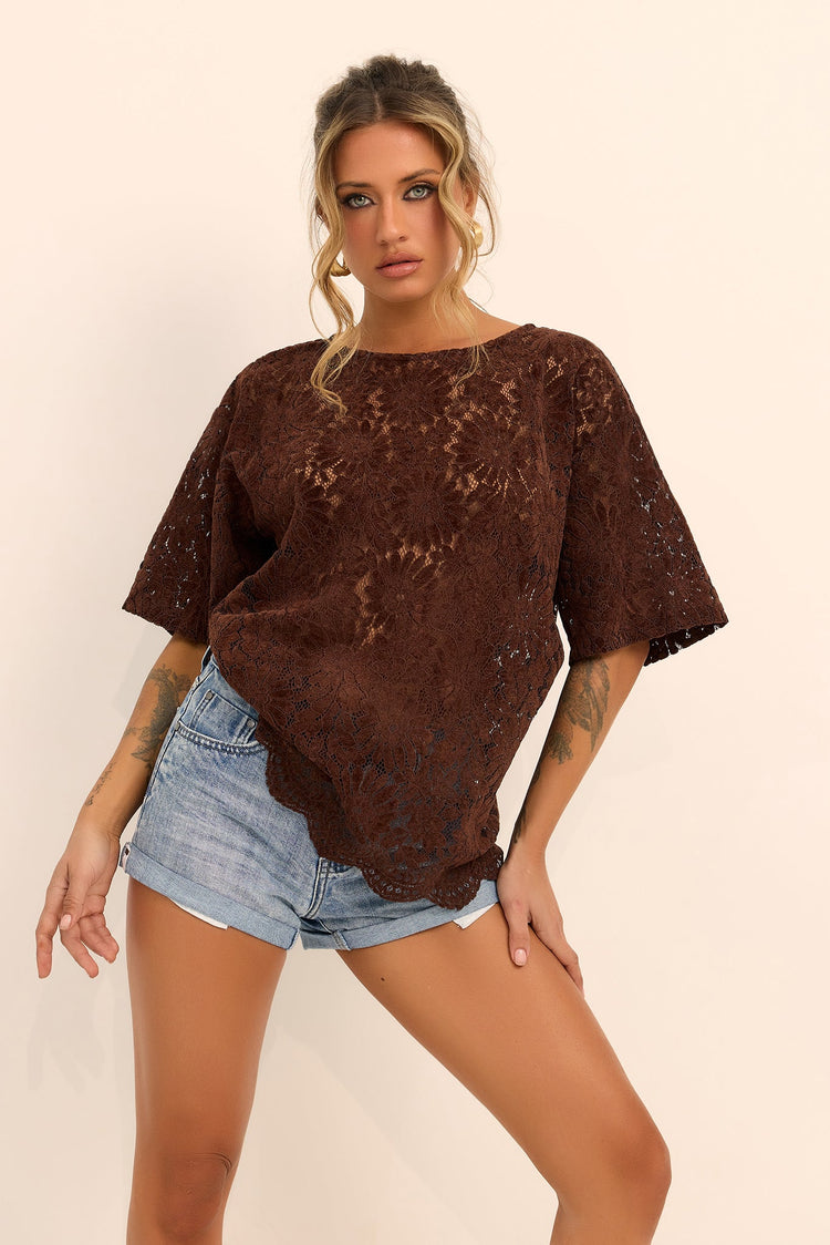 Elodie Lace Top - Brown