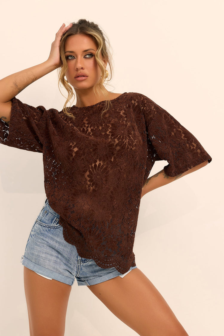 Elodie Lace Top - Brown