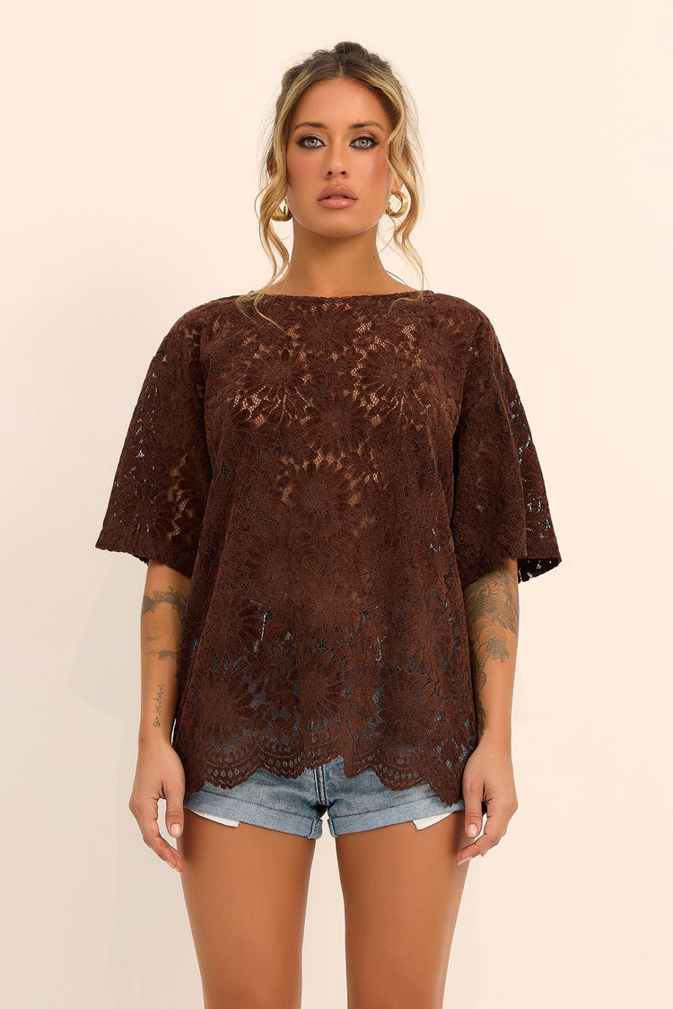 Elodie Lace Top - Brown