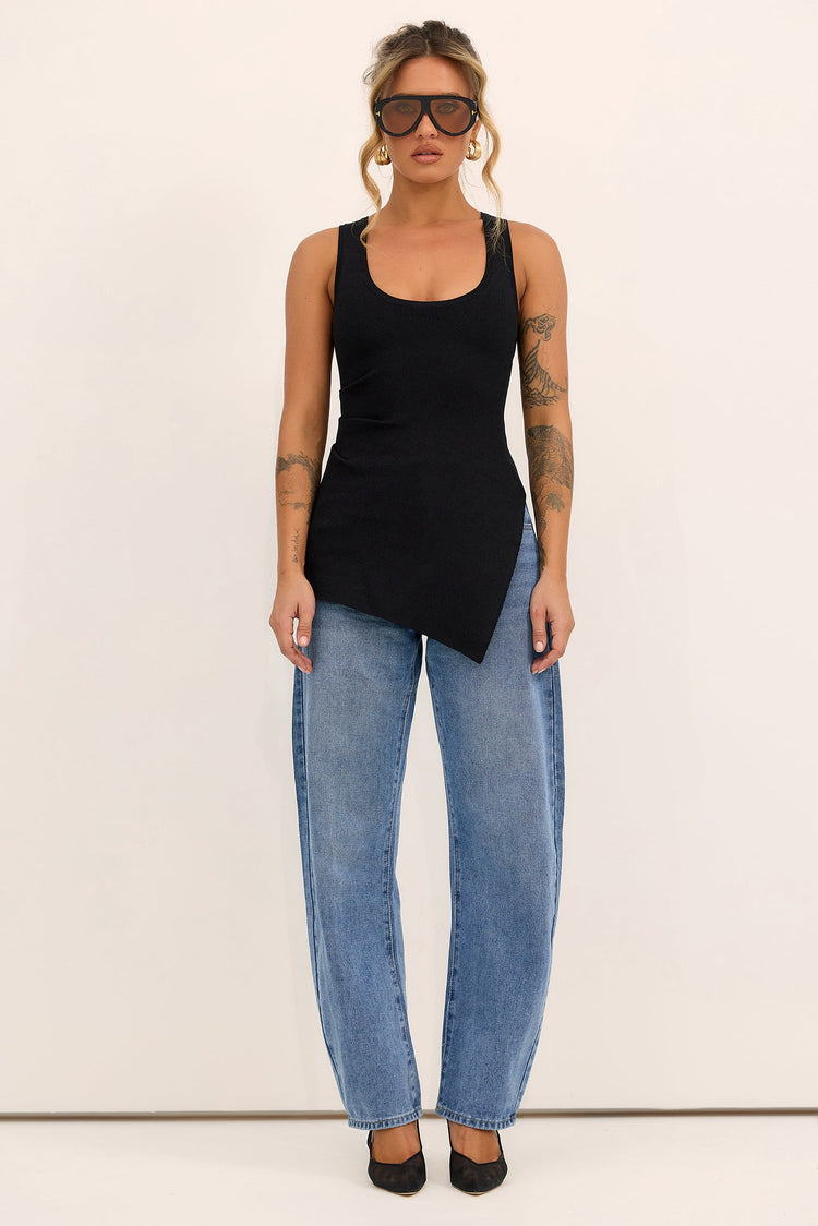 Modern Tide Knit Tank Top - Black