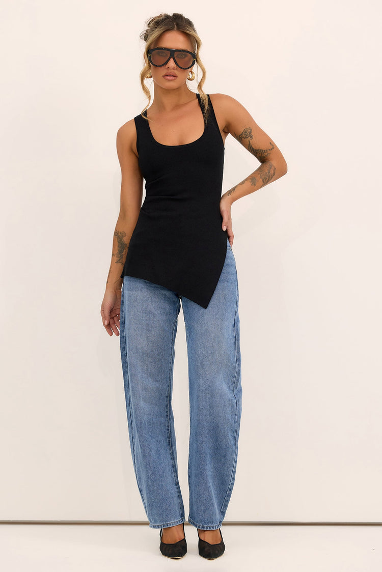 Modern Tide Knit Tank Top - Black