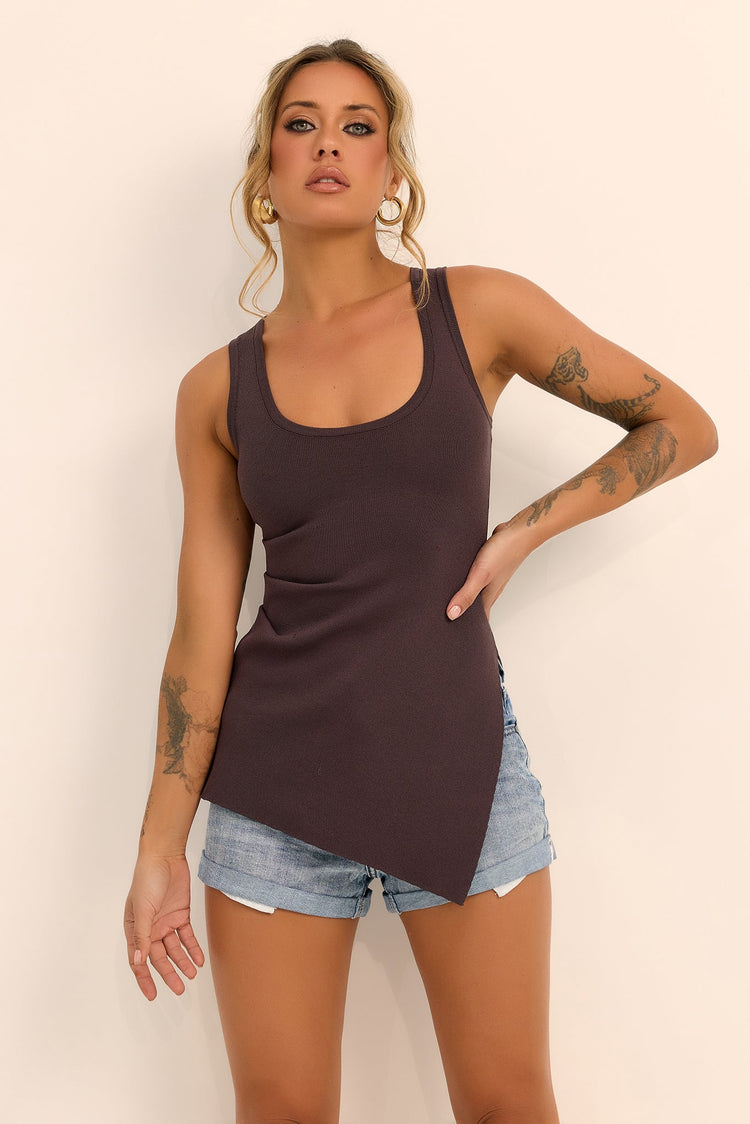 Modern Tide Knit Tank Top - Chocolate