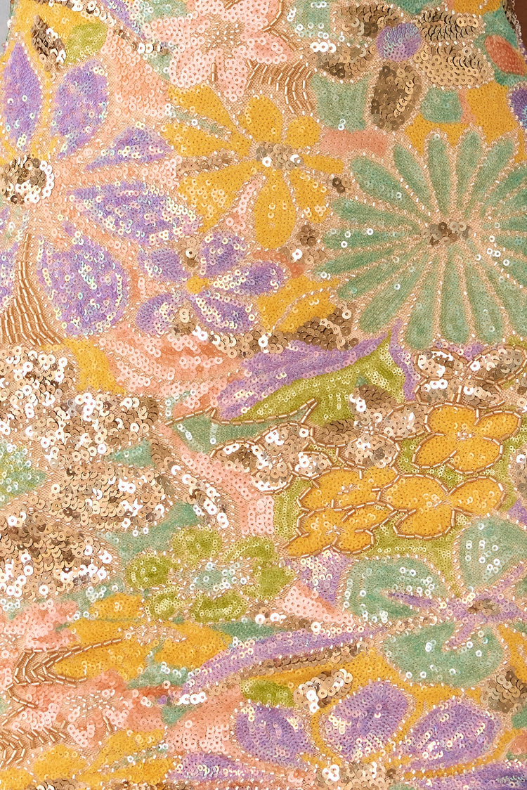 Flora Reverie Sequin Mini Skirt - Yellow Multi