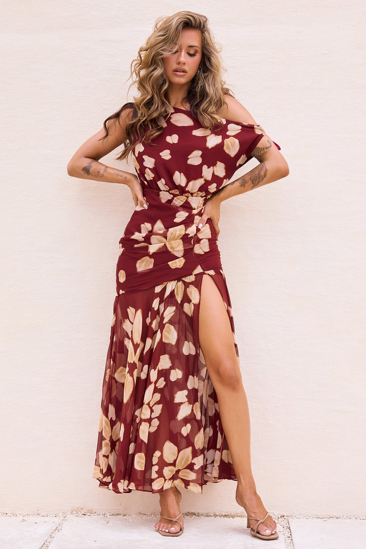 Rosalina Rain Chiffon Maxi Dress - Wine Multi