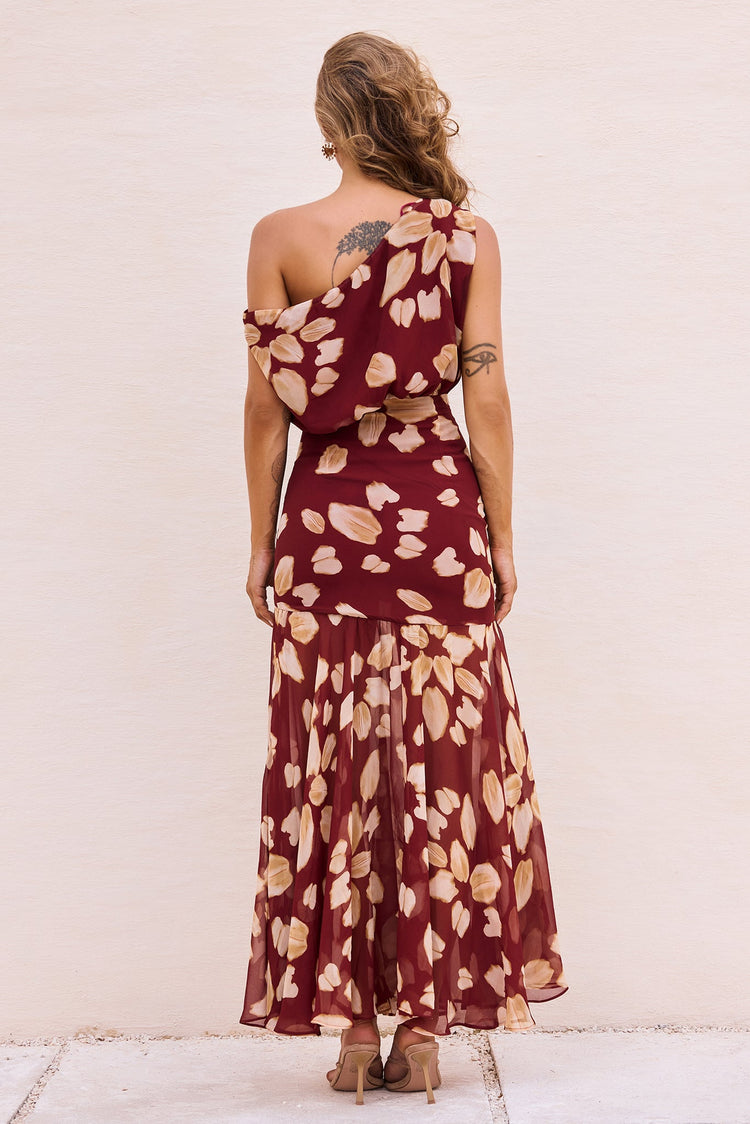 Rosalina Rain Chiffon Maxi Dress - Wine Multi