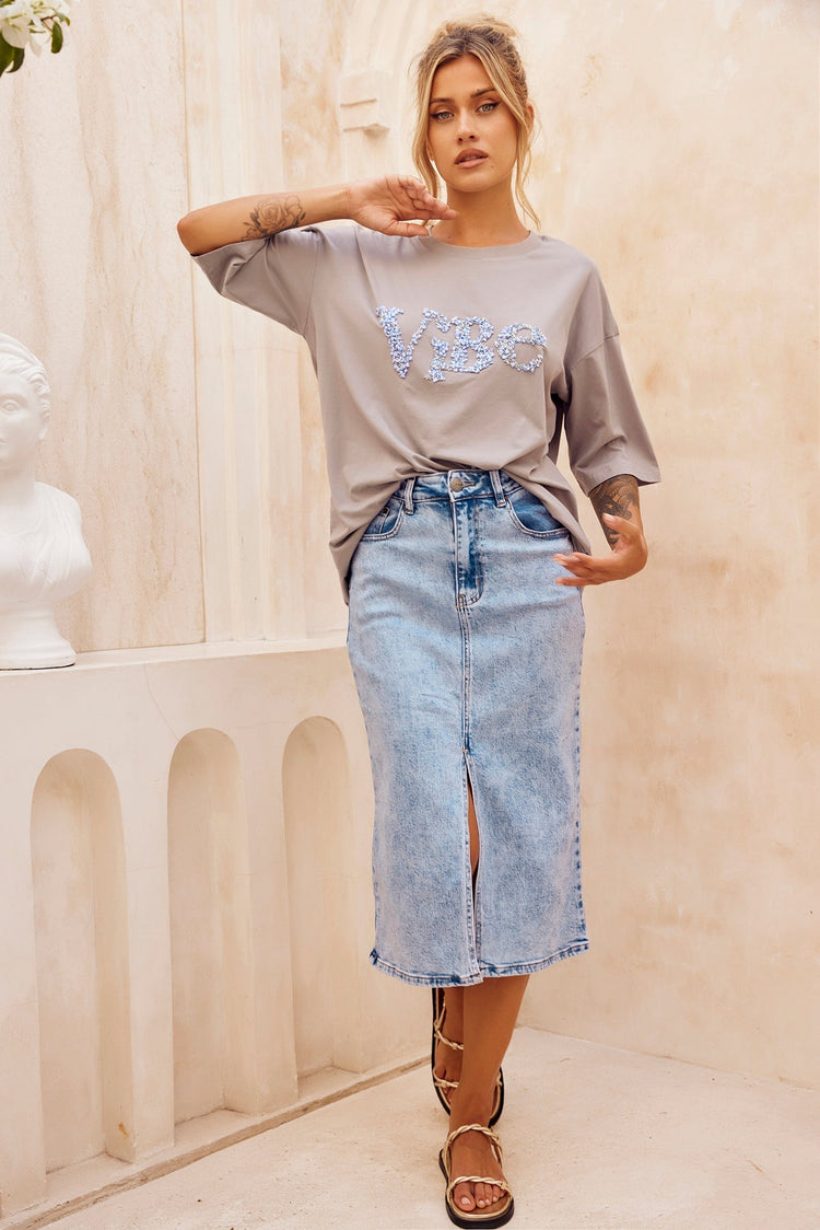 Always Mine Denim Midi Skirt - Washed Blue for women