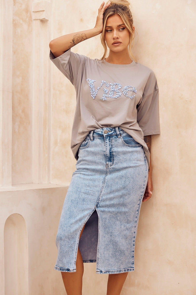 Always Mine Denim Midi Skirt - Washed Blue for women