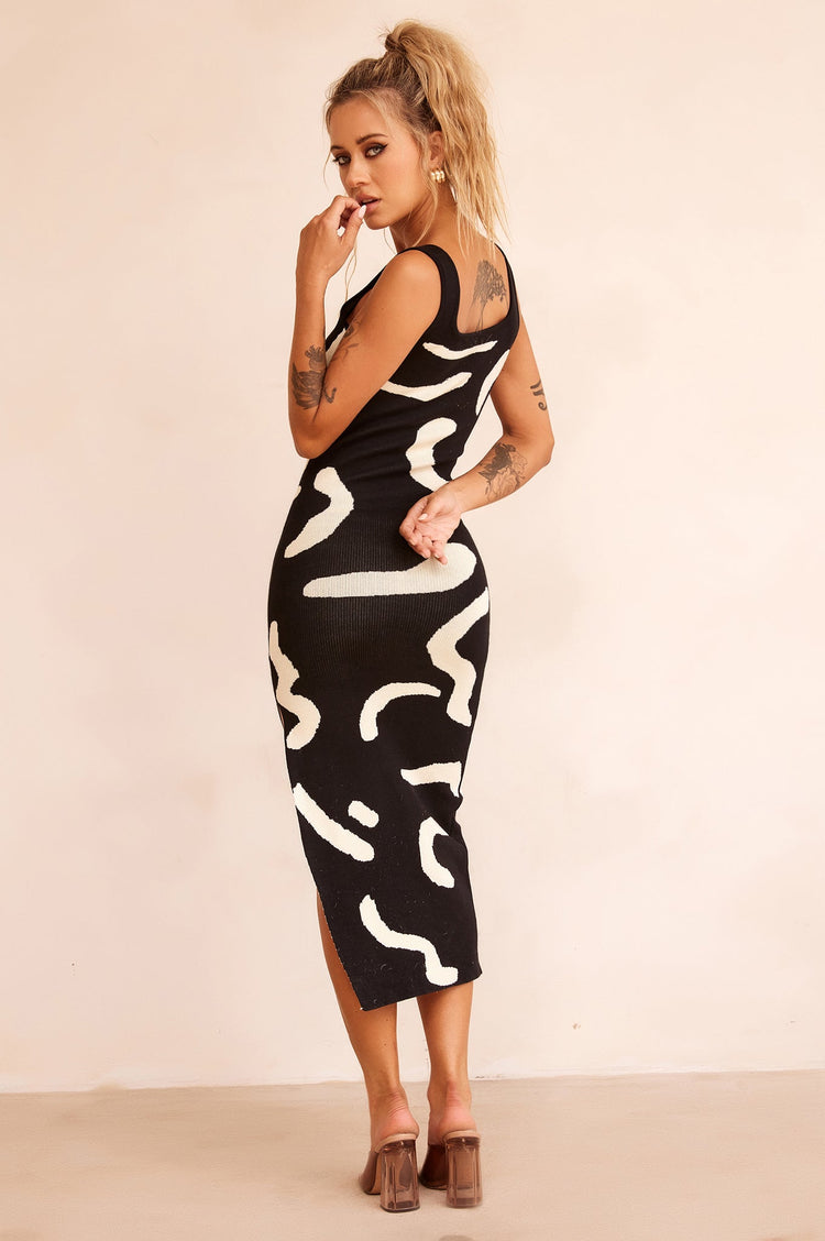 Attached Knit Midi Dress - Black for women