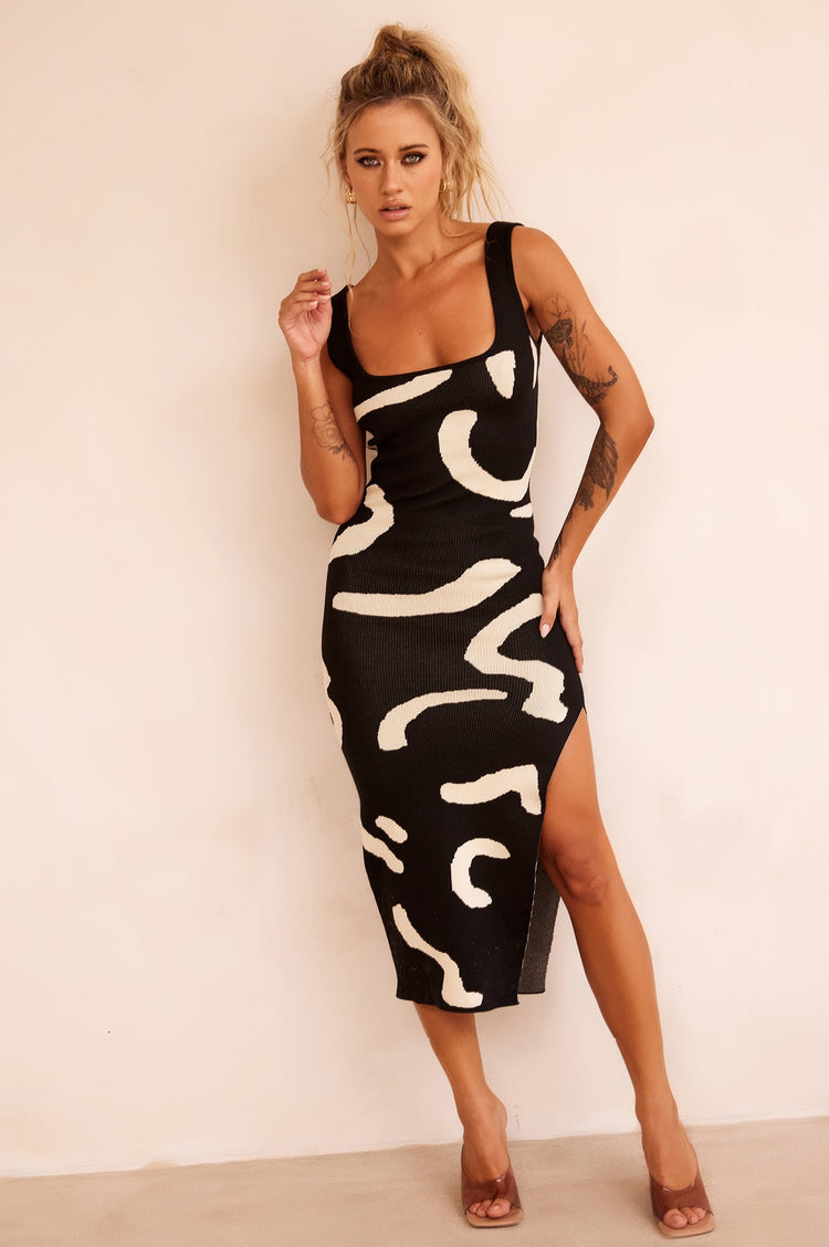 Attached Knit Midi Dress - Black for women