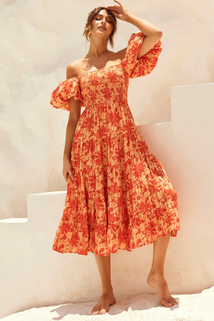 Betty's Garden Midi Dress - Orange Multi for women
