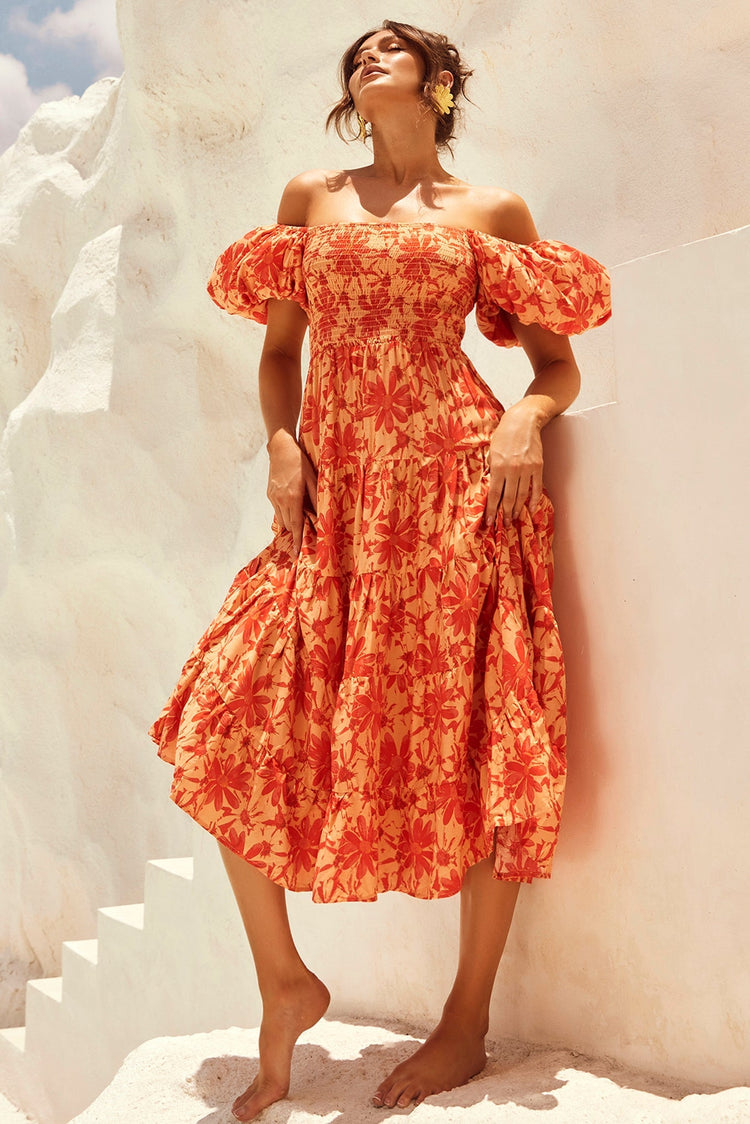 Betty's Garden Midi Dress - Orange Multi for women
