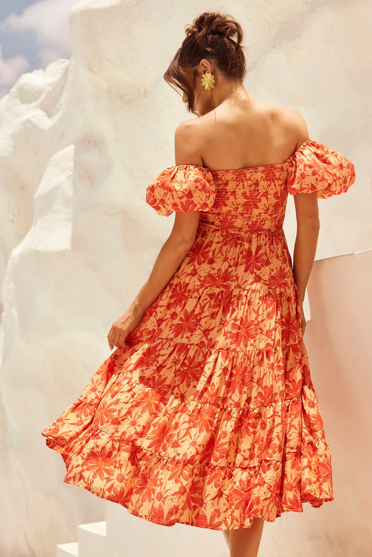 Betty's Garden Midi Dress - Orange Multi for women