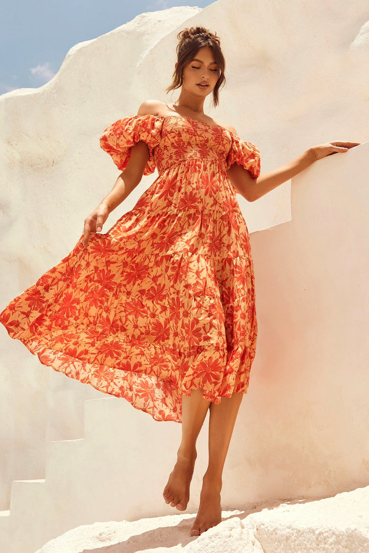 Betty's Garden Midi Dress - Orange Multi for women