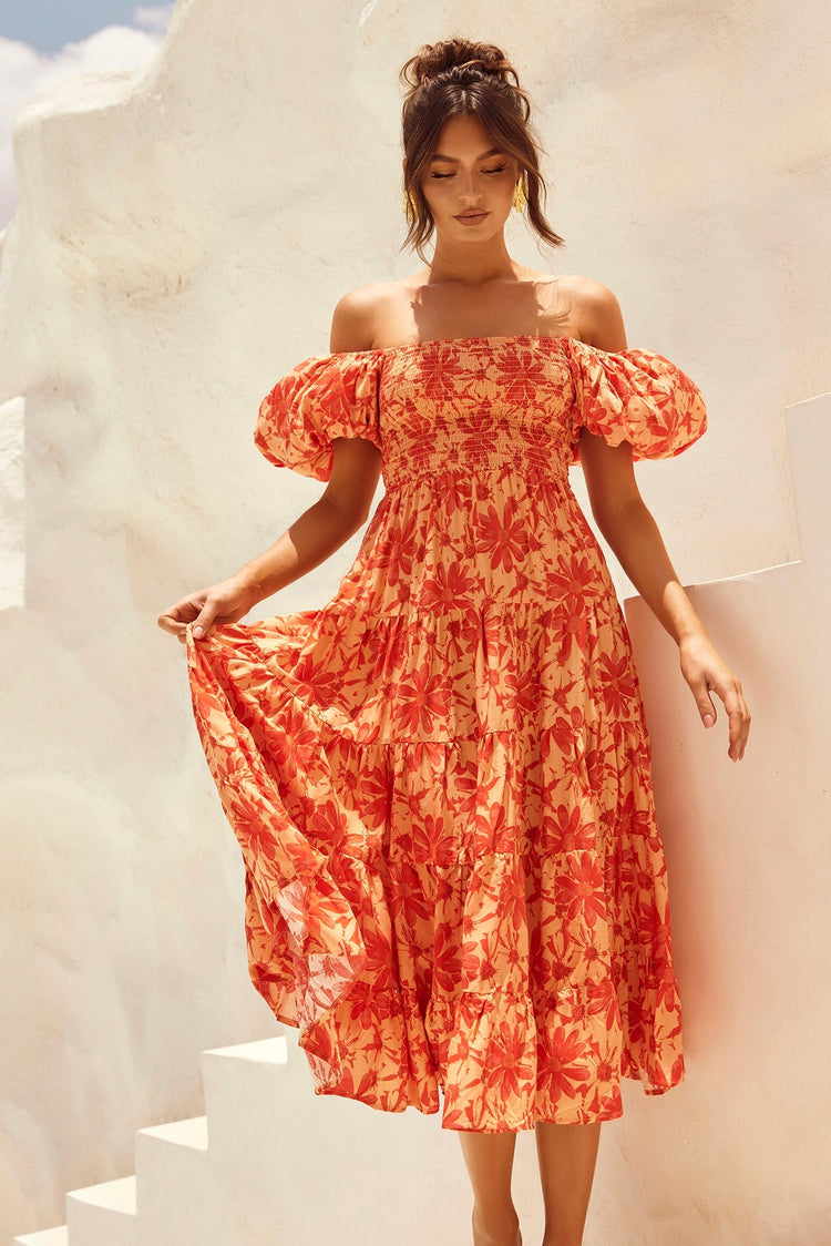 Betty's Garden Midi Dress - Orange Multi for women