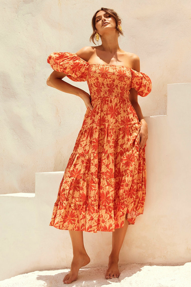 Betty's Garden Midi Dress - Orange Multi for women