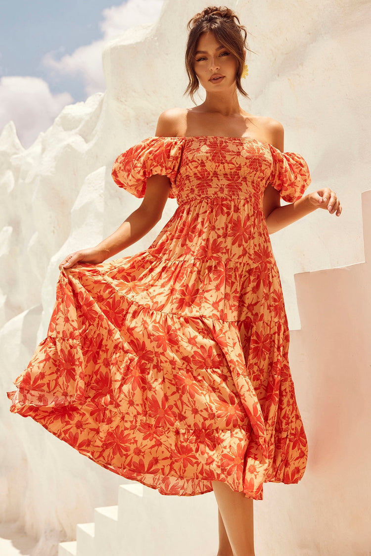 Betty's Garden Midi Dress - Orange Multi for women