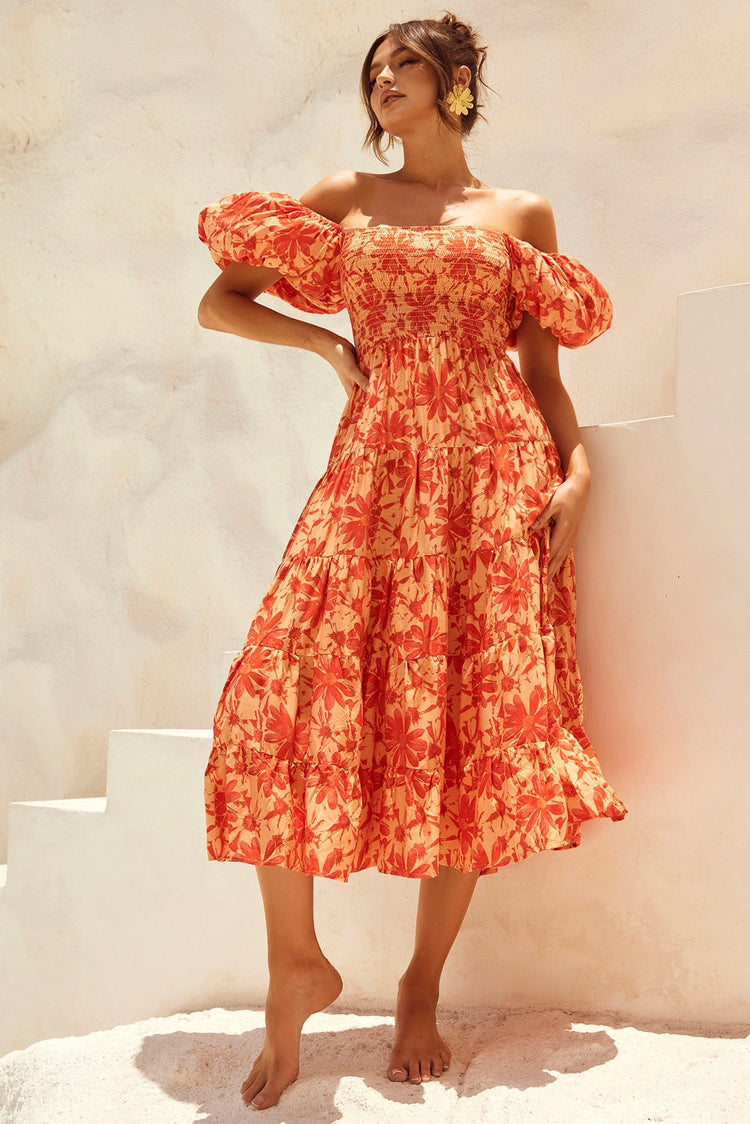 Betty's Garden Midi Dress - Orange Multi for women