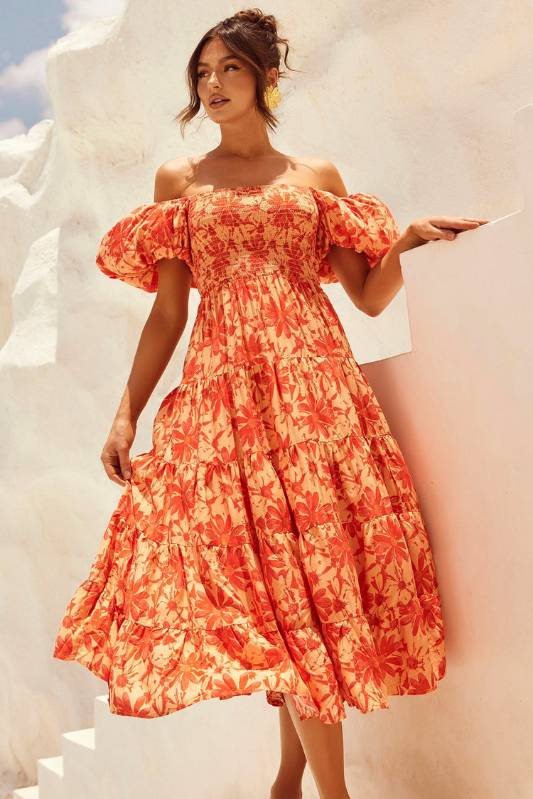 Betty's Garden Midi Dress - Orange Multi for women