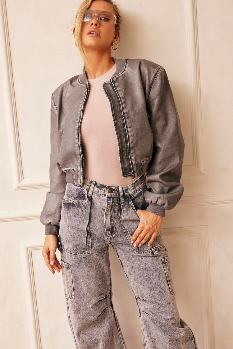 Boy Meets Girl Biker Vegan Leather Jacket - Slate for women
