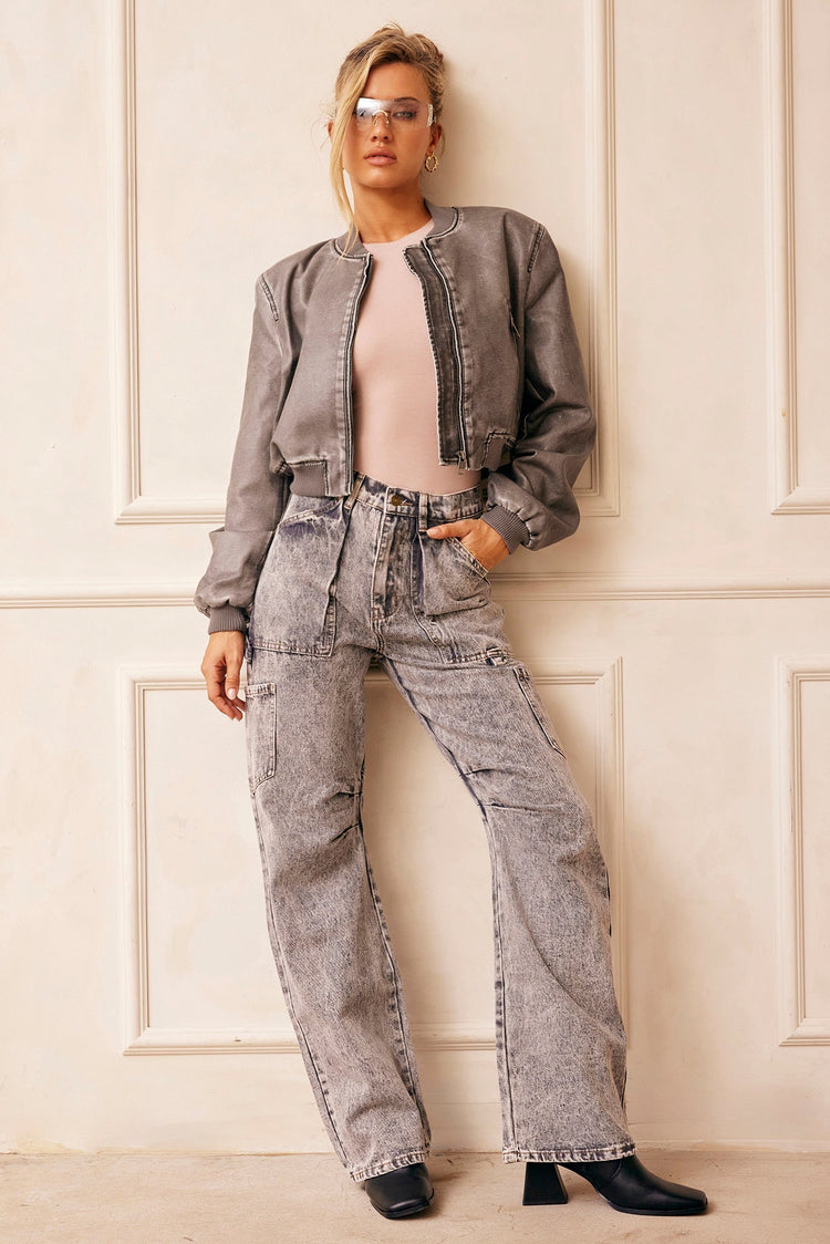 Boy Meets Girl Biker Vegan Leather Jacket - Slate for women