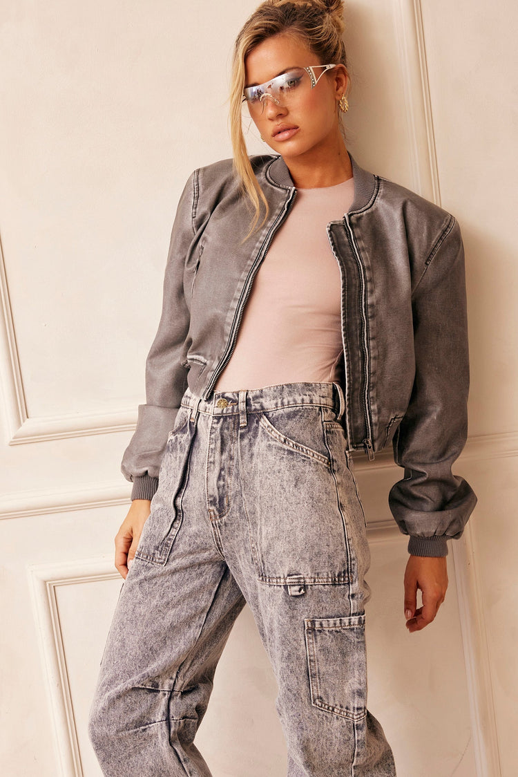 Boy Meets Girl Biker Vegan Leather Jacket - Slate for women