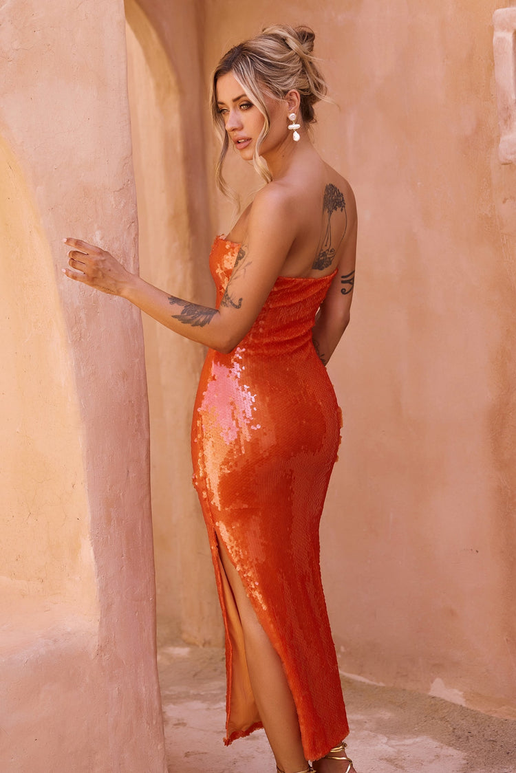 Bright Breezy Sequin Midi Dress - Orange for women