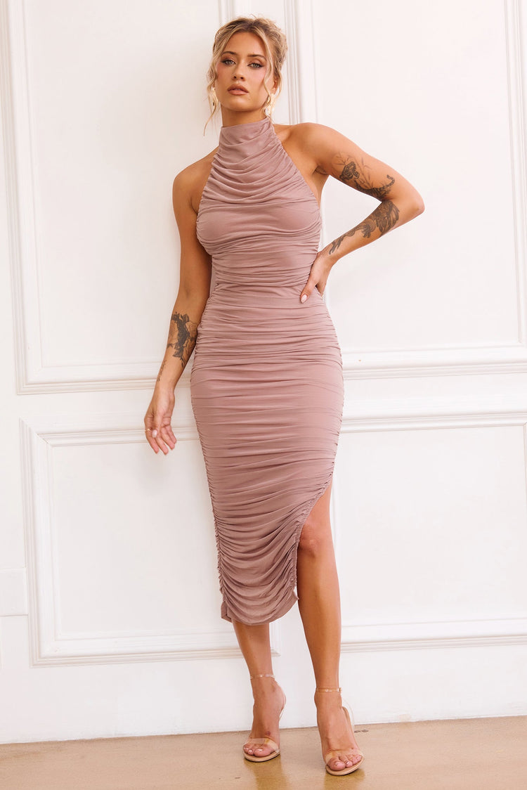 Caught In One Moment Midi Dress - Mocha for women