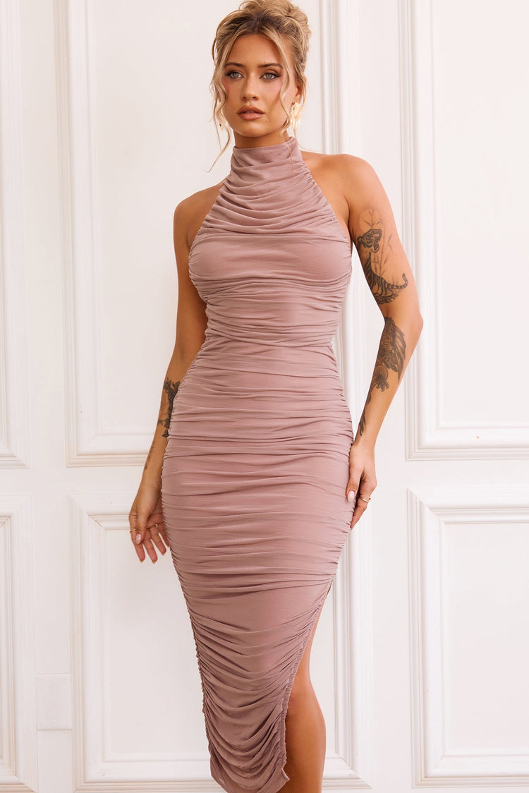 Caught In One Moment Midi Dress - Mocha for women