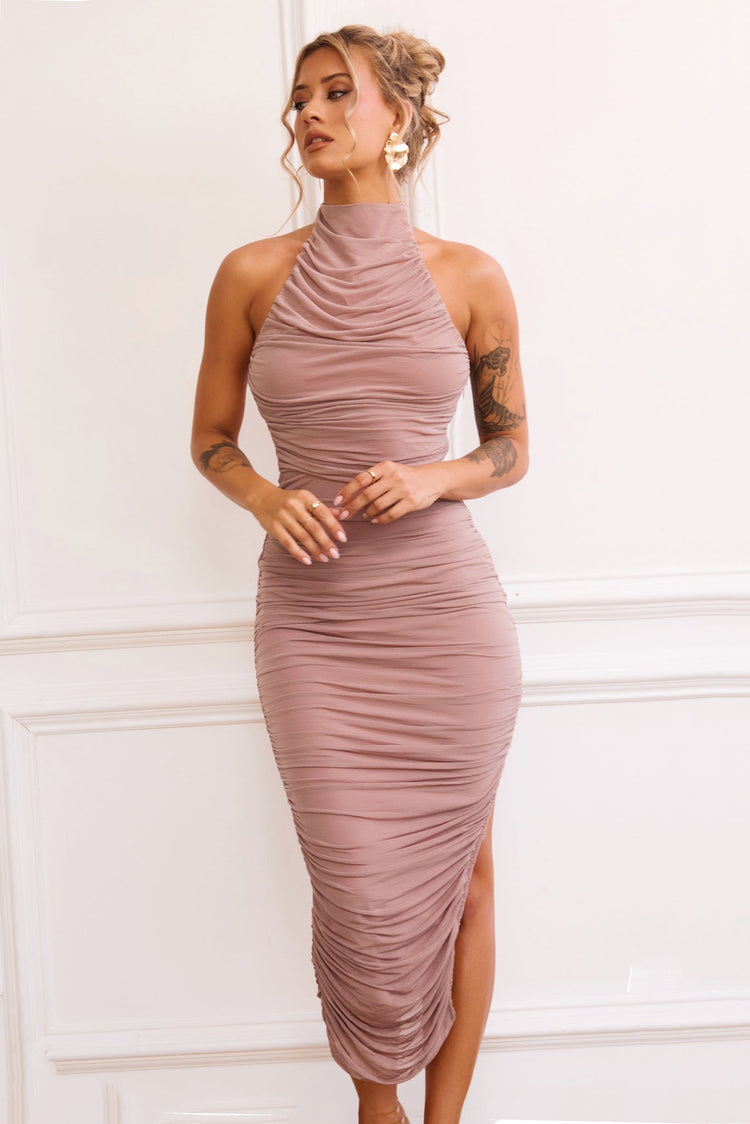 Caught In One Moment Midi Dress - Mocha for women