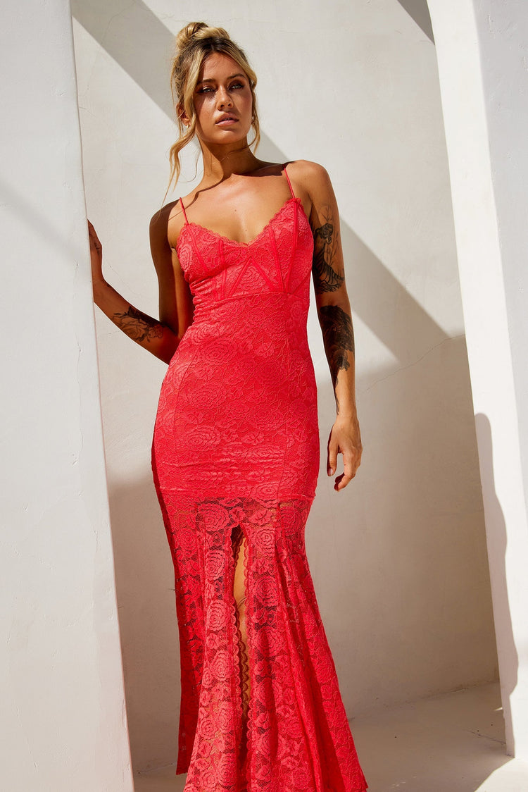 City of Angels Lace Maxi Dress - Red for women