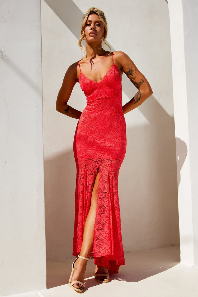 City of Angels Lace Maxi Dress - Red for women