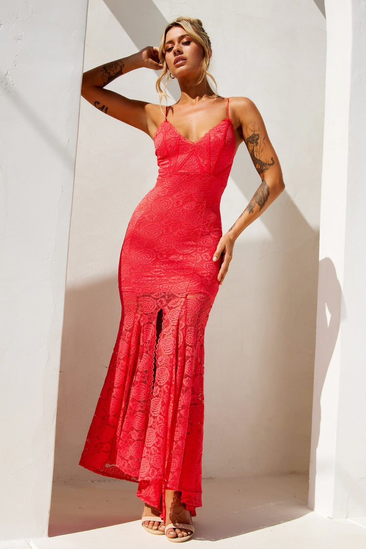 City of Angels Lace Maxi Dress - Red for women