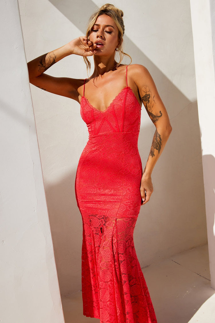 City of Angels Lace Maxi Dress - Red for women