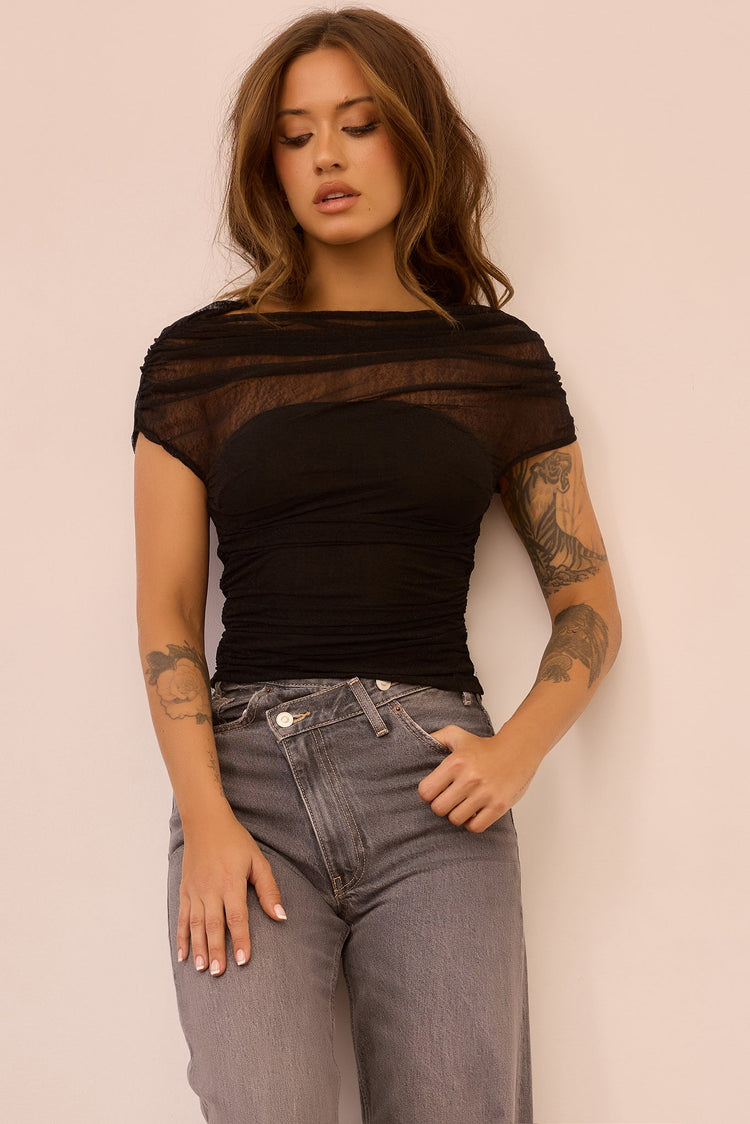 Dazzle Desire Mesh Top - Black for women